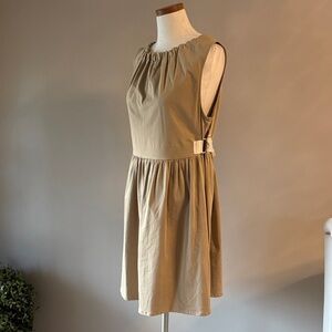 ASOS Design relaxed casual TRAPEZE Tan Sleeveless Dress draw string neckline 4
